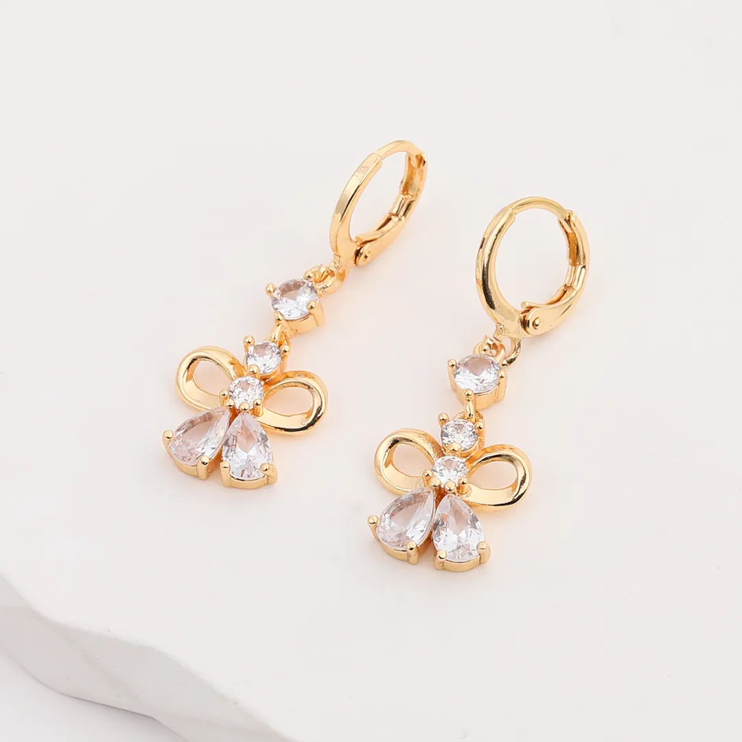 Custom jewelry 18k gold plated earrings women cute fashion butterfly shape long dangling brass copper cubic zircon earrings
