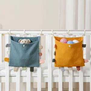 Toddler newborn cotton muslin Baby Bed Organizer Crib Hanging Storage Bag for Infant Diaper Toys Baby Room Decoration