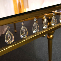 Table de banquet de mariage ovale moderne de luxe en acier inoxydable doré avec plateau en verre trempé pour événements hôteliers et réceptions
