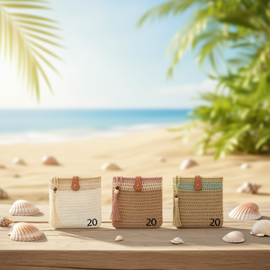 Sac bandoulière à franges en paille tricolore 22x20cm, sac à main pour femme - Product Image 3