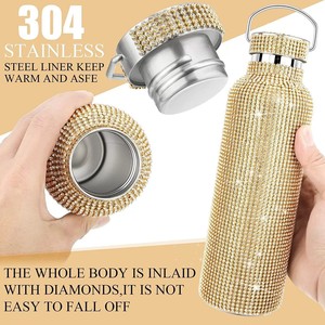 Bouteille <span class=keywords><strong>d</strong></span>'<span class=keywords><strong>Eau</strong></span> Isotherme en Acier Inoxydable 304 à Double Paroi Ondulée avec Strass Diamant Cristal et Gobelet Thermos 500 ml pour <span class=keywords><strong>Eau</strong></span> Chaude - Product Image 4