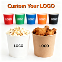 Seau à popcorn en papier biodégradable à paroi simple avec logo de marque, 32 oz, 85 oz, matériau blanc, couvercle épaissi vert pour cinéma, restauration rapide