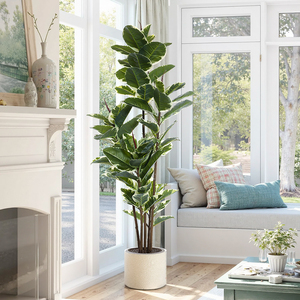 Tanaman Oak buatan 6 kaki, dekorasi dalam ruangan luar ruangan dengan Pot plastik, hadiah - Product Image 5