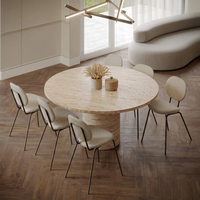 Table de salle à manger ronde en travertin naturel, table en pierre sur piétement, style côtier australien, luxe, robuste, faible entretien, Australie