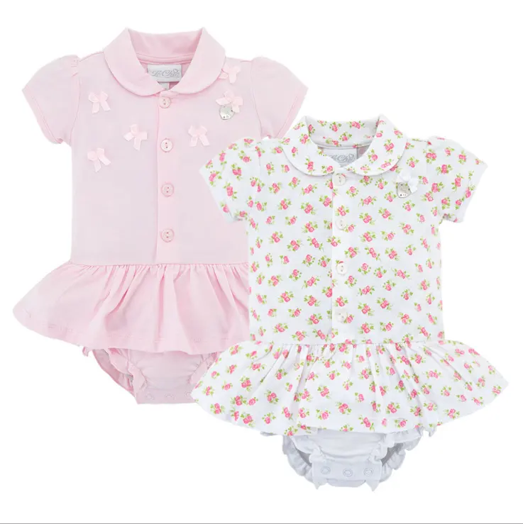 Neugeborenen baby mädchen kleid body rosa farbe kurzarm drehen unten kragen strampler 100% baumwolle baby mädchen kleidung 3-9M