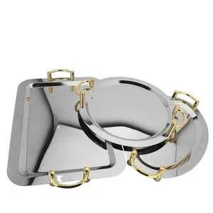 Stainless Steel Round Tray Mirror Serving Tray With Handle And Legs