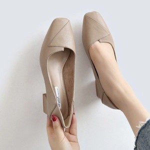 Scarpe da Ufficio da Donna con Tacco Medio e Punta Quadrata, Stile Francese, Colore Nude, Suola in Gomma, Tinta Unita, Primavera-Autunno - Product Image 2