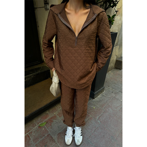 Ensemble de survêtement matelassé à capuche personnalisé pour garçons, hiver, taille XL, marron, respirant, coupe-vent, avec logo imprimé et effet délavé à l'acide - Product Image 4