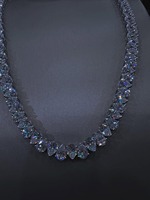 Collier chaîne cubaine en argent 925 plaqué rhodium avec perles d'eau douce et moissanite VVS taille brillant, style hip-hop, cadeau unisexe