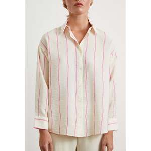 Chemise en modal rayée pour femme, chemisier décontracté en popeline à boutons, pour tous les jours - Product Image 2