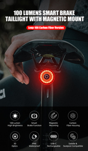 Gaciron Loop-100 luz trasera de bicicleta para bicicleta 100LM luz trasera de bicicleta magnética Freno de bicicleta inteligente accesorios de luz - Product Image 2