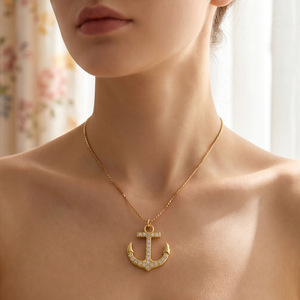 yunnique Anchor Necklace Gold Color 18K Stainless Steel Zircon Pendant Women's Jewelry Gift Fashion Choker - Product Image 4