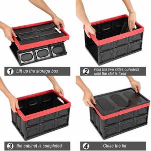 Lidded Storage Bins Collapsible Storage <b>Box</b> Tote Storage <b>Box</b> <b>Crates</b> Plastic Stackable Folding for Home 2 Pack 30L Black Foldable - Product Image 4