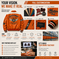 Blouson Bomber Varsity en Cuir Orange Personnalisé avec Logo, Écusson Chenille, Fermeture Éclair, Coupe-Vent, pour Hommes, Marque Privée, Fabrication OEM
