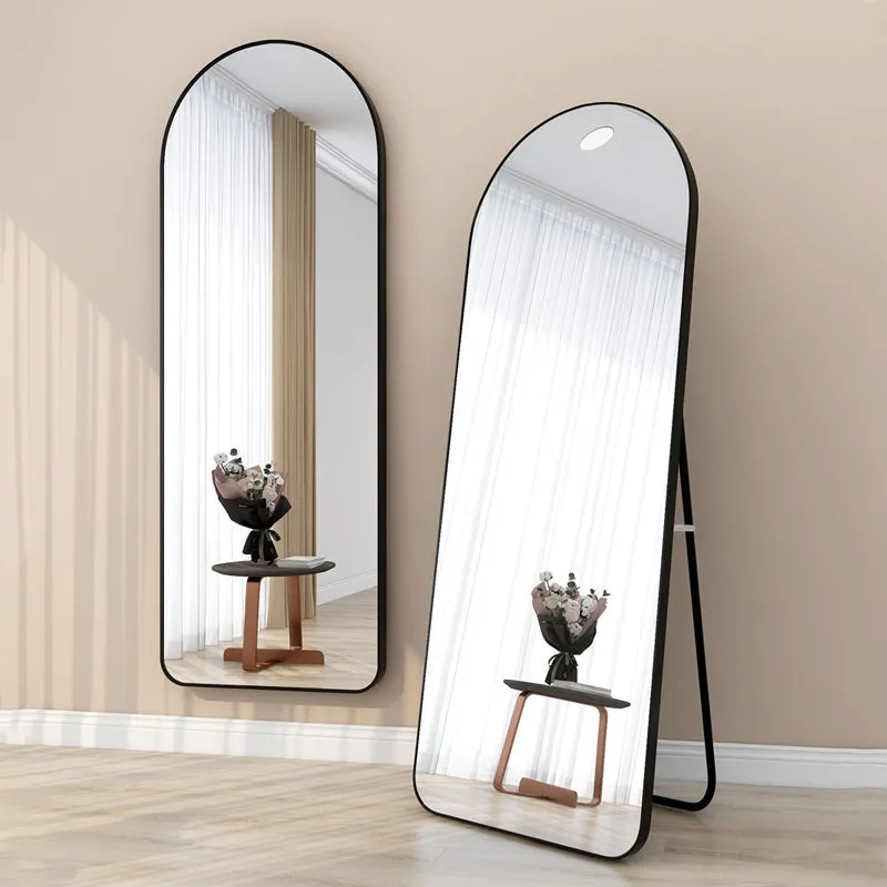 Alumínio quadro arqueado corpo inteiro vestir espelho painel traseiro comprimento total espelhos