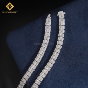 Chaîne de tennis en diamant moissanite baguette en cluster, style hip-hop de luxe pour femme, personnalisée, certifiée GRA, en argent sterling S925 - Product Image 3