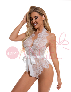 KISS ME ANGEL Eyelash Design Sexy <strong>White</strong> Lace <strong>Lingerie</strong> Teddy <strong>Bodysuits</strong> for Women - Product Image 1