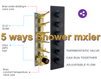 Nouvel ensemble de douche de luxe à LED avec effet pluie, grand débit d'eau, 4 modes, en laiton, thermostatique, pour massage corporel complet
