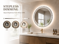 Miroir de salle de bain rond à LED Bluetooth, rétroéclairé et éclairé par l'avant, à intensité variable, anti-buée, 3 couleurs, pour la salle de bain et le salon