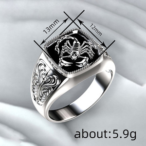 Anello da Cocktail H554 per Uomo con Onice Nero, Montatura Quadrata e Motivo Animale, Gioiello alla Moda da Regalo - Product Image 4