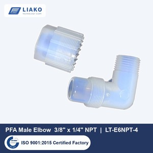 อะแดปเตอร์ข้อต่อข้อศอกตัวผู้ PFA ขนาด 3/8 นิ้ว สำหรับท่อ OD x 1/4 นิ้ว NPT ข้อต่อท่อแบบเฟลร์ตัวผู้ LT-E6NPT-4 ทนทานต่อสารเคมีที่มีความบริสุทธิ์สูง - Product Image 1