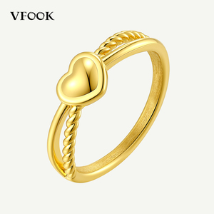 Anillo de Corazón Trenzado Romántico VFOOK, Resistente al Deslustre, Anillo de Oro Puro Sólido de 24K para el Día de San Valentín - Product Image 1