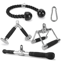 Ensemble de 4 barres de rotation chromées, corde pour triceps et barre en forme de V, équipement de fitness pour la salle de sport à domicile, câble en acier et caoutchouc, poignées en D et en V