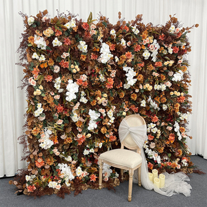 ผนังดอกไม้ประดิษฐ์สีน้ำตาลแดงที่มีกล้วยไม้กล้วยไม้กล้วยไม้สีขาวเหมือนจริงสำหรับพื้นหลังงานแต่งงานและกิจกรรมในธีมห้างสรรพสินค้า - Product Image 3