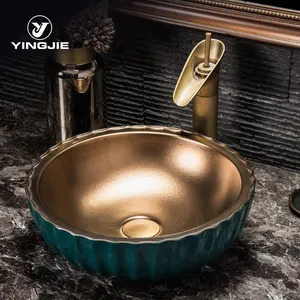 Gold Antique Chinese Ceramic Colored Wash Bowls Bathroom Sink For Wholesale