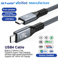 Câble USB4 tressé ULT-unite coaxial Type-C 4K 144Hz 0,2m 0,8m 1m 40 Gbps USB4 avec charge rapide 240W certifiée