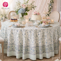 Nappe rectangulaire HuaLai vert clair bleu à bordure florale pour hôtel, restaurant, mariage, banquet, fête, résistante aux plis