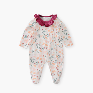 <span class=keywords><strong>Pigiama</strong></span> per Neonata in Cotone Pettinato con Logo Personalizzato OEM, Tutina con Piedini, Stampa Floreale ad Acquerello e Coniglietto - Product Image 2