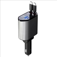 Pengisi Daya Mobil USB C Retractable dengan Layar LED Digital 60W 4 in 1 Adaptor Cepat 2 Port Tipe C PD Stasiun Pengisian Daya Mobil