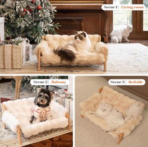 سرير حيوانات أليفة من الكتان الداخلي وصديقه للأماكن المغلقة ، أريكة خشبية بنمط صلب ، غطاء متين قابل للفصل ، تعبئة مخصصة في صناديق للقطط والكلاب الصغيرة - Product Image 6