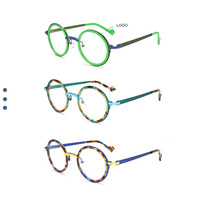 Lunettes optiques de luxe haut de gamme, logo personnalisé, montures de lunettes rondes rétro en acétate coloré avec métal, montures de lunettes de qualité supérieure pour femmes