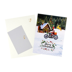 Carte de vœux créative pliée 3D pop-up Père Noël à moto, en papier, pour cadeaux et artisanat, personnalisable, vente en gros - Product Image 4