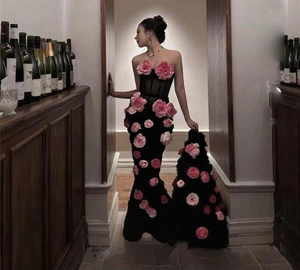 A10430 ugarment الصيف فستان حفلات تصميم جديد 3D الأزهار طول الكلمة فستان حفلة موسيقية أنيق بلا أكمام مكشوف الظهر قطار الاجتياح - Product Image 1