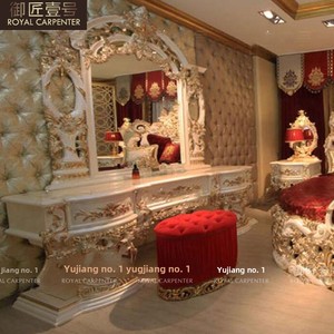 Lit double en bois massif de luxe de style <span class=keywords><strong>palais</strong></span> européen, lit king-size sculpté en or français pour la maison, meubles pour chambre principale - Product Image 5