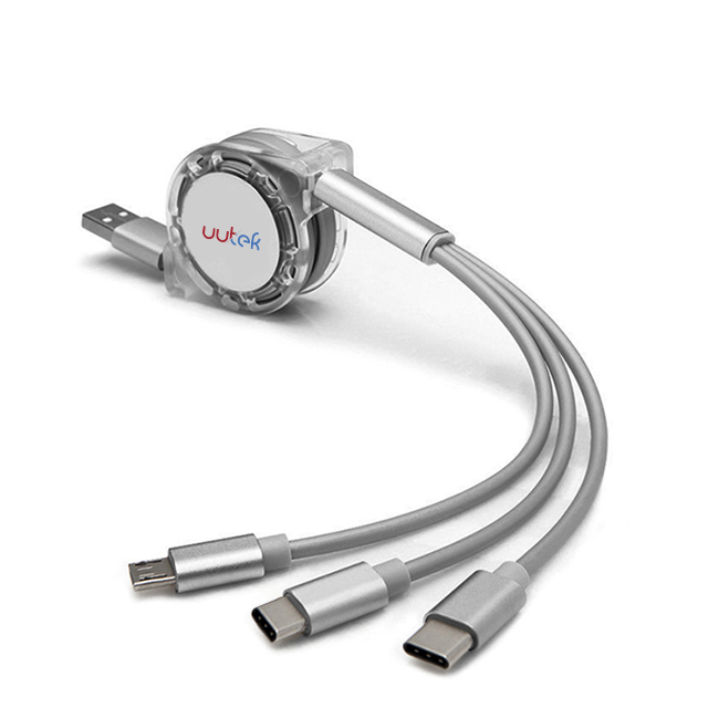 Dropshipping Products 2026 Retractable 3 in 1 Fast Charging Usb Cable for iPhone and Samsung Charger Cable Type c Cable