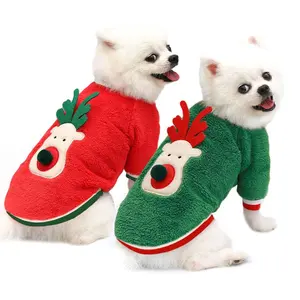 Camicia natalizia rossa e verde felpa per animali domestici felpa con cappuccio per cani Pet Santa Suit abbigliamento morbido