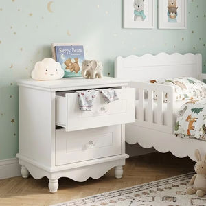 Solid Wood Kids <b>Bedside</b> Table White Finish 2 Drawer Nightstand <b>Storage</b> Unit for Children Bedroom Furniture - Product Image 1