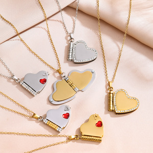 Collier pendentif en forme <span class=keywords><strong>de</strong></span> <span class=keywords><strong>livre</strong></span> ouvrable en acier inoxydable doré <span class=keywords><strong>Dina</strong></span> Trendy, chaîne à maillons, gravable, cadeau romantique DIY, bijoux - Product Image 2