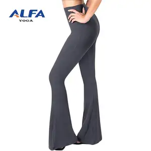 Pantaloni Bootcut a vita alta da donna Alfa con tasche Leggings da Yoga svasati in tessuto morbido