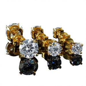 Pendientes de Diamantes de Corte Brillante en Oro Sólido de 14K Unisex, Certificados por IGI, Clásicos de Lujo para Compromiso, Aniversario, Fiesta, Boda - Product Image 1