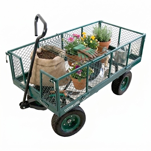 Heavy Duty 300kg 660lbs 10" Tire Removable Sides Mesh Steel Garden Trolley <b>Cart</b> Utility Wagon for Lawn Garden Yard Outdoor Tools - Product Image 1