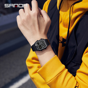 SANDA 3192 Montre Digitale LED Homme à <span class=keywords><strong>Cadran</strong></span> Carré, Multifonction avec Mesure de Température, Bracelet en Acier, Montre-Bracelet Sportive pour Homme, Idée Cadeau - Product Image 5