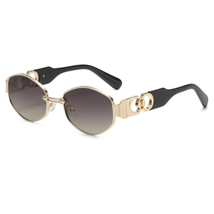 Oval <b>Sunglasses</b> Women Metal Frame UV400 PC Lens Black Retro Street Style Trendy Outings Cycling Driving Party - Product Image 5