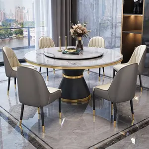 İtalyan yuvarlak mermer lüks yemek masası seti yemek odası mobilyası yemek masası bir Set maliyeti Mat yuvarlak yemek masası seti