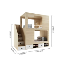Lit superposé multifonctionnel en bois avec escalier de rangement et tiroirs, lumière de lecture intégrée et prise électrique pour chambre d'enfant ou dortoir