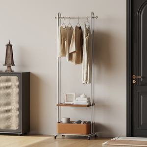 Movable Coat <b>Rack</b> With <b>Shelf</b> And Basket Minimalist Standing Clothes Organizer For Bedroom Home Use Wheeled Design - Product Image 2